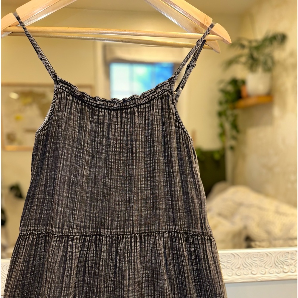 Anthropologie Daily Practice 100% Cotton Dark Gray Tiered Dress Adjustable XS